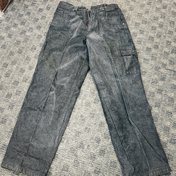 VTG FUBU Dark Gray Men's Relaxed Denim Cargo Jeans 34/34 - Picture 15 of 16